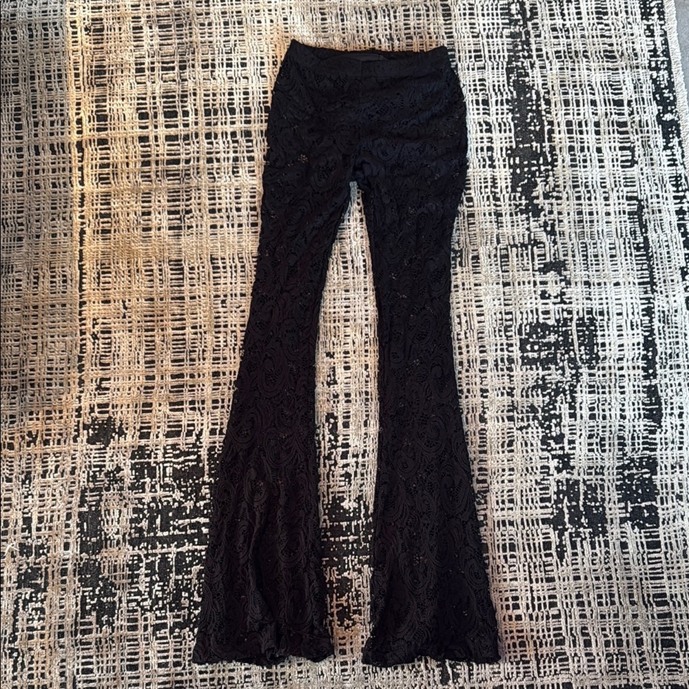 Elegant Black Lace Flared Pants